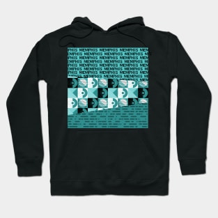 Turquoise Blue 80s Memphis Style Geometric Abstract Checked Postmodern Design Hoodie